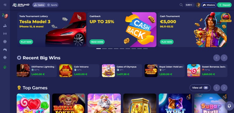 Bruno Casino Homepage