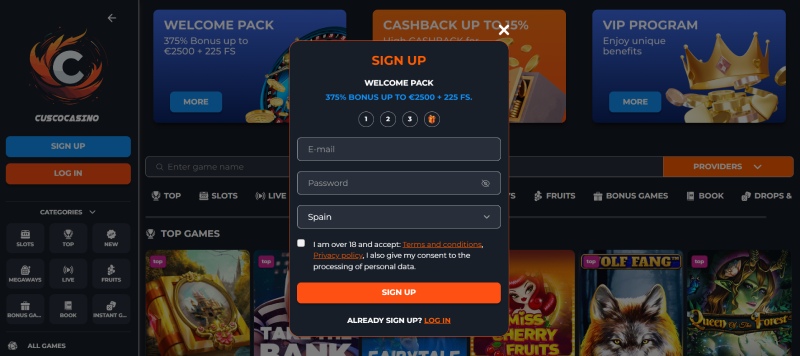 Registreren bij Cusco Casino
