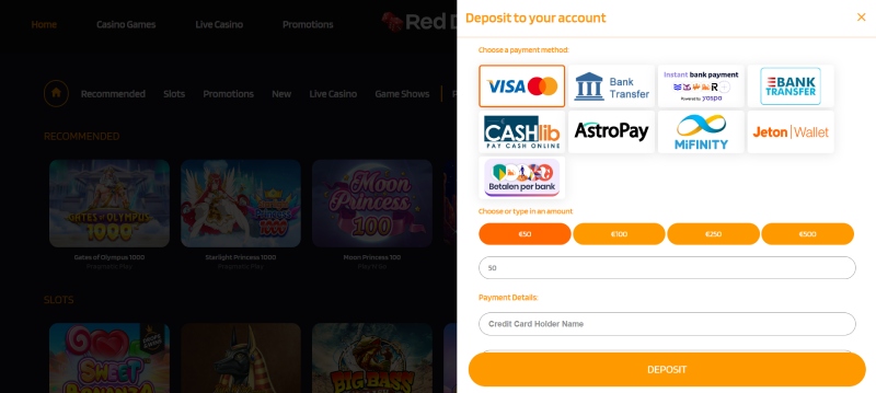 Storten bij Red Dice Casino